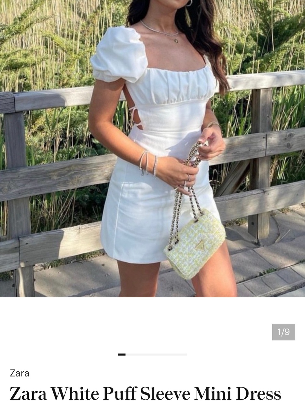 Zara White Puff-Sleeve Mini Dress with Side Cutouts